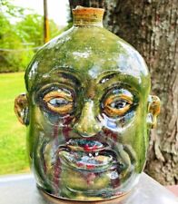 Marvin Bailey Southern Primitive Folk Art Pottery Ceramic Face Jug 1/2 Gallon picture