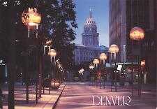 Postcard CO Denver 16th Street Mall & State Capital Building Night Lights picture
