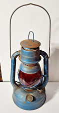 Antique DIETZ LITTLE WIZARD Railroad Kerosene Lantern Blue W/ Red FITZALL Globe picture