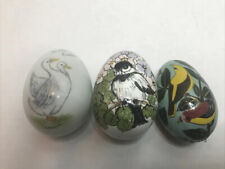 3 VTG Easter Eggs 2 Porcelain 1 Wood Egg 1.5 x 2.5in Bird  Design 2 Are Signed picture