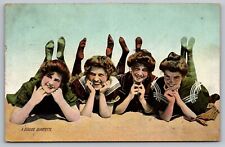 A Seaside Quartette-Antique German Postcard Early 1900s-Extremely Rare in Color picture