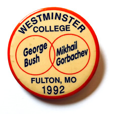 1992 Vintage Button George BushMikhail Gorbachev Westminster Politics Badge Pin  picture