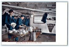 c1905's Sailor Washing Dishes On U.S. Man O' War US Navy Ship Interior Postcard picture