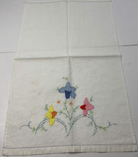 Vtg Guest Towel Floral Applique & Embroidery 12” x 18” Pastel Tulips Flowers picture