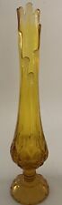 Vintage Kanawha Glass MOON STARS Amber Honey Swung Pedestal Vase 1950s MCM 17” picture
