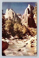 Zion National Park, Creek And Mountains, Antique Souvenir, Vintage Postcard picture