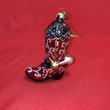 Kurt Adler KSA Black & Red Cowboy Boot Glass Polonaise Ornament Glitter picture