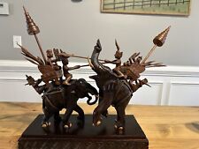 The Battle of Elephants, Vintage Indian Wooden Carved Figurines Joust Battle picture