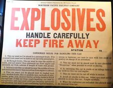 RAILROAD Placard Northern Pacific EXPLOSIVES 1925 picture