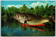 Exaggeration Giant Fish in Canoe, Big One Got Away Vintage - Postcard picture