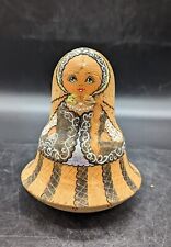 Russian Roly Poly Matryoshka Style Girl With Internal Bell Brown Silver Gold 5.5 picture