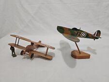 Vintage Wooden WWI SPAD Bi-Plane W/ Pilot Plus WWII Fighter Plane ~ Need Props picture