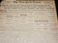 1921 JULY 3 NEW YORK TIMES - DEMPSEY KNOCKS OUT CARPENTIER IN 4TH ROUND- NT 8694 picture