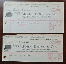 1907 2 x John Binns, Rope, Twine & Cotton Cord, Kirkgate, Huddersfield Invoice picture