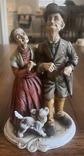 Vintage Old Couple Going For A Stroll In The Rain With Dog Porcelain Figurine picture