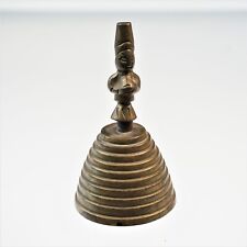 Vintage Brass Bell Asian Man Figurine Tiered Beehive Hand Bell picture