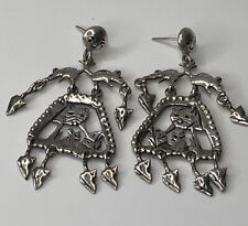 Cat, Mouse & Cheese  Artisan Unusual Drop Earrings Sterling Silver Very Detailed picture