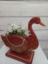 Wooden Goose Hand Painted Tole Decoration Country Home Burgundy  Flowers Cottage picture