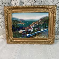 Vintage Tropical Mountain/Ocean View Framed Wall Art 3-D Resin Colorful Home picture