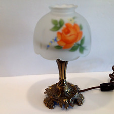 Vintage 1978 L & L WMC Fairy Lamp Brass Base with Peach Rose on Globe picture