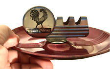 Vtg Pressed Steel Art Deco Advertising Ashtray, Rooster Chicken - The Farm House picture