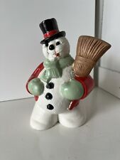 Vintage 7.5” painted ceramic snowman with pipe and broom picture