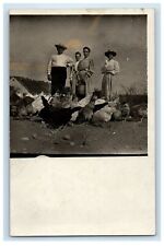 c1910's Farmers Chickens Candid RPPC Photo Unposted Antique Postcard picture