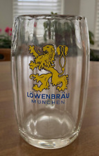 Vintage Lowenbrau Munchen Ribbed Glass Beer Mug w/ handle  .5L picture