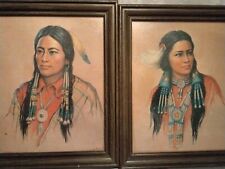 2-Vintage Oil Painting Printed On Canvas.Native American Art.Both Signed By... picture