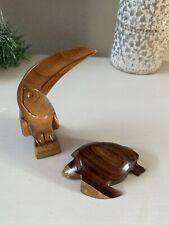 Vintage Handcarved  Wood Turtle and Tucan Costa Rica Tucan  5” Tall Turtle 3” W picture