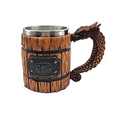 Dungeons & Dragons Wood Like Carved Steel Mug Dragon Carving D20 RPG Game Decor picture