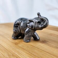 Vintage Hilda Miniature 2x3 Ceramic ELEPHANT Figurine Trunk Up Gray Black picture