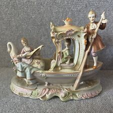 Antique Paulux Japan bisque Victorian Porcelain Women on Swan Gondola figurine picture