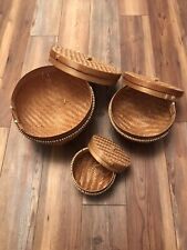Hand-Woven Bamboo Baskets with Lids Set of 3 picture