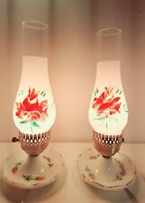 Vintage Hurricane Hand Painted Floral Glass Side Table Lamp 14