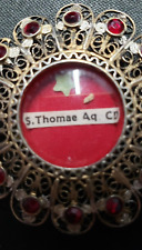 St Thomas Aquinas Reliquary Catholic Relic Filigree Gold Tone Metal Red Wax Seal picture