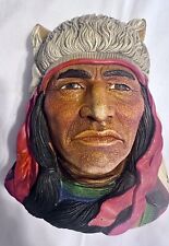 Vintage Crazy Horse Chalkware Head Bust England Hand Painted Wright Signed Legen picture