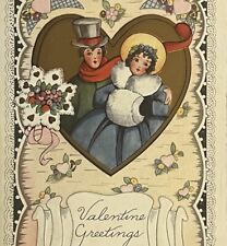 Valentine Postcard Pretty Woman Winter Muff Man Top Hat Whitey Made 1915  VG picture