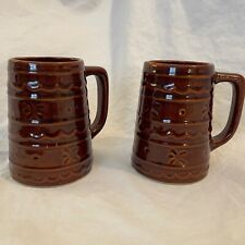 Vintage Marcrest USA Pottery Daisy Dot Brown Stoneware 16-oz Beer Mugs  Set of 2 picture