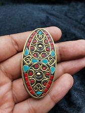 Tibetan Nepalese Brass Handmade Vintage Bead With Turquoise Coral Stone picture