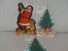 3 VTG Hallmark Cardboard Die Cut Santa Claus & Tree Christmas Decoration NEW E2 picture