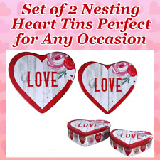 2 Valentine Tins HEART SHAPED~Nesting Set of Two 