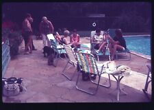 1972 Pool Party People Adults Talking Smoking Visiting 70s 35mm Kodachrome Slide picture