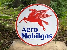 VINTAGE AERO MOBILGAS PORCELAIN GAS PUMP SIGN MOBIL MOBILOIL 12