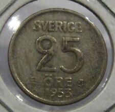 1953 Swedish 25 Ore 40% Silver Coin - Sweden picture