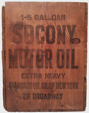 SOCONY MOTOR OIL, STANDARD OIL , NY EARLY 20TH C VINT INK STAMPED WOOD BOX CRATE picture
