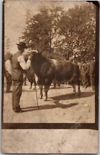 RARE c. 1910 Vintage Real Photo Postcard RPPC Cattle Show - Cows Heifer Ohio picture