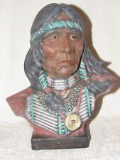 Hand painted Ceramic Native American FIGURINE BUST OF WISE MAN 11.25