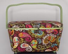 Vintage Retro Look Sewing Box Fabric  Basket Case Tray Pin Cushion Handle picture