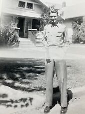 LH Photograph Handsome Man Military Uniform White Stripe Overexposure 1940-50's picture